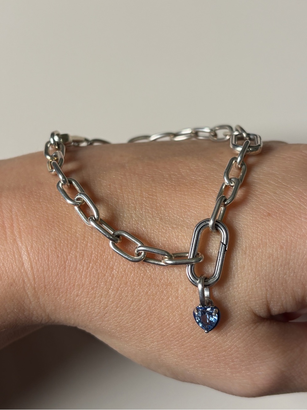 Pandora Silver Link Bracelet with Blue Heart Pendant